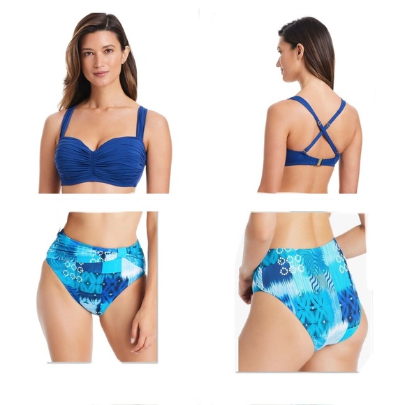 Bleu Rod Beattie Blue Bikini Set Top Size 40D Bottom Size 14 - Picture 1 of 11